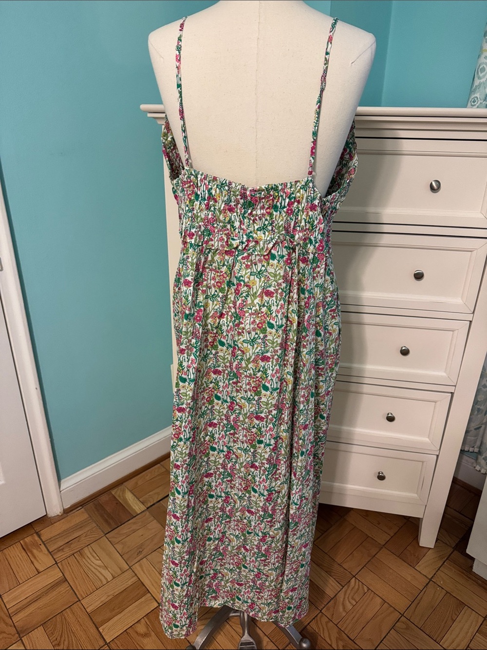 J Crew Floral Smocked Maxi Dress - Pink & Green - Picture 3 of 5